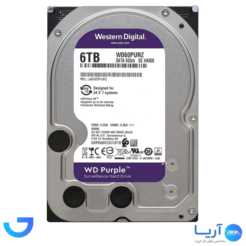 قیمت و خرید هارددیسک اینترنال وسترن دیجیتال مدل Purple WD10PURZ ظرفیت 6 ترابایت | فروشگاه آریا