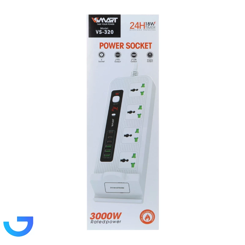 قیمت و خرید چند راهی برق و شارژر V-Smart مدل VS-320 | فروشگاه آریا