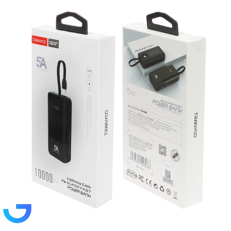 قیمت و خرید پاور بانک ترانیو مدل T-F22 ظرفیت 10000 میلی آمپر ساعت | فروشگاه آریا