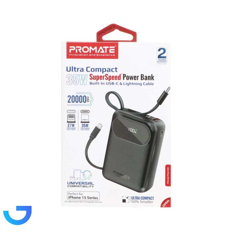 پاوربانک پرومیت مدل POWERPOD-20.BLK ظرفیت 20000 میلی‌آمپرساعت نمای ۲