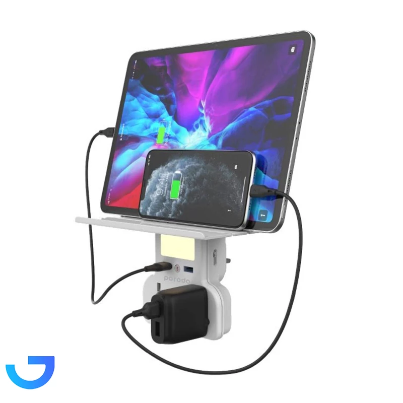 قیمت و خرید چند راهی برق و پایه نگهدارنده و چراغ خواب هوشمند Porodo مدل PD-WMACU-WH | فروشگاه آریا