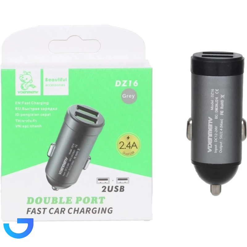 قیمت و خرید شارژر فندکی 12W فست دو پورت DENMEN مدل DZ16 - خاکستری | فروشگاه آریا
