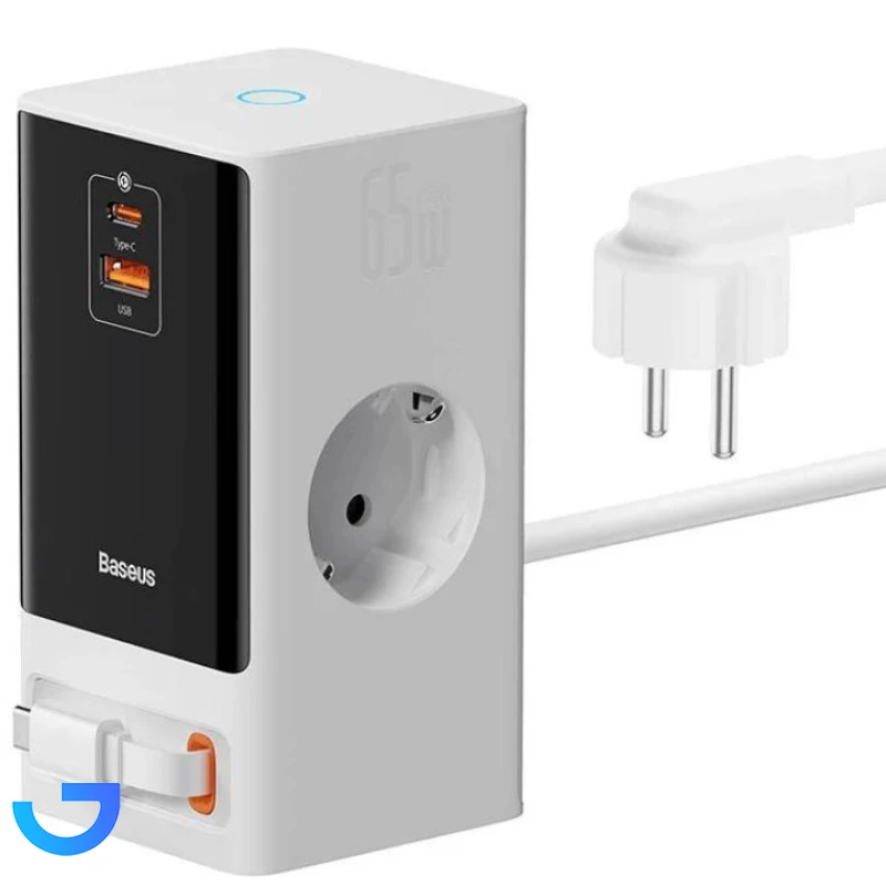 قیمت و خرید شارژر رومیزی بیسوس 65 وات مدل Baseus PowerCombo Digital PowerStrip 2AC+1U+1C+Retractable-C (65W) | فروشگاه آریا