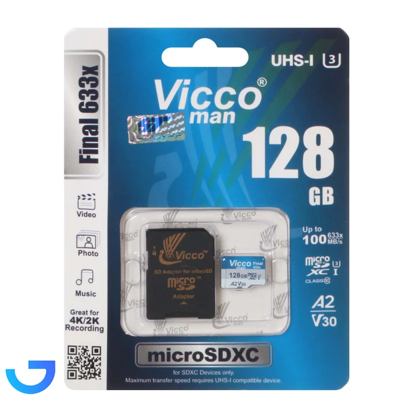قیمت و خرید کارت حافظه microSDXC ویکومن مدل  128GB) Vicco Man Final 633x V30 U3 C10) | فروشگاه آریا