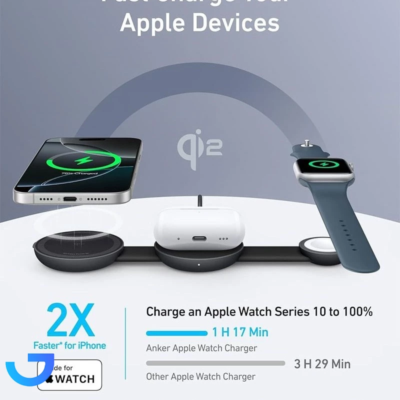 قیمت و خرید شارژر وایرلس 3 در 1 انکر مدل Anker MagGo 3in1 B25M8P21 | فروشگاه آریا