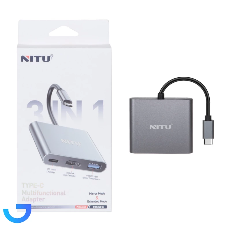 هاب 3 پورت NITU Type-C مدل NN36 نمای ۲