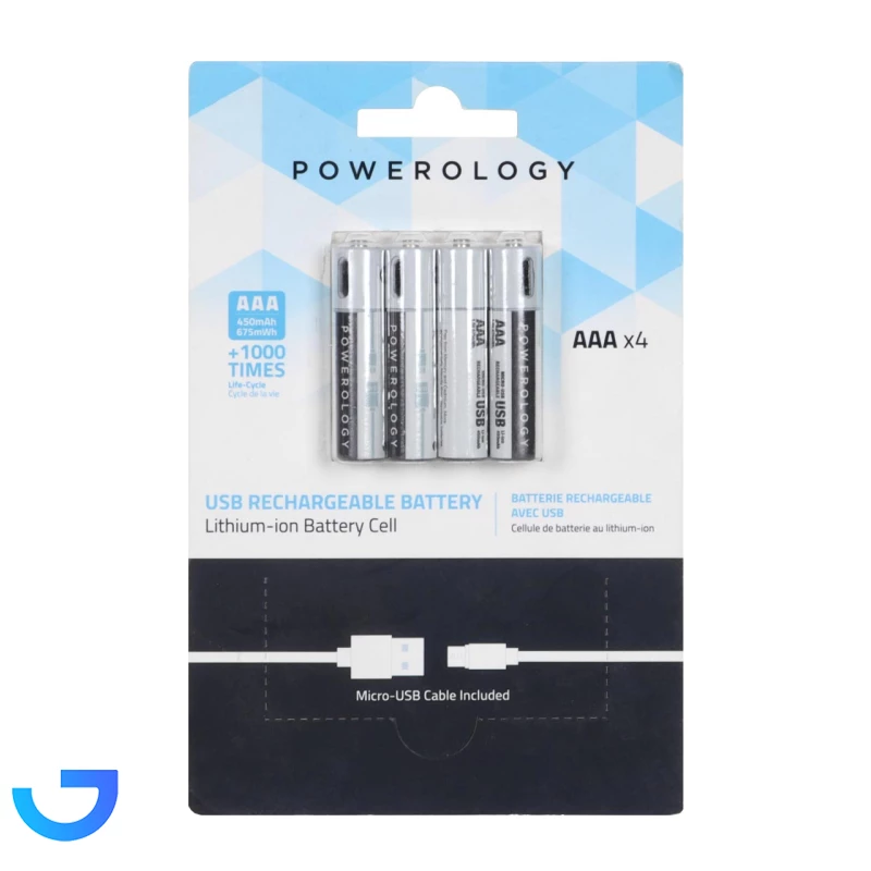 باتری نیم قلمی قابل شارژ پاورولوژی مدل powerology PRUBAAA4 با ظرفیت 675mwh نمای ۲