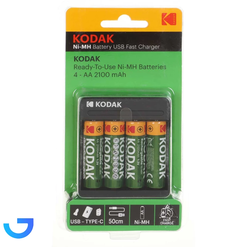 باتری قلمی قابل شارژ کداک مدل KODAK-AA با ظرفیت 2100mah (پک 4 عددی) نمای ۲