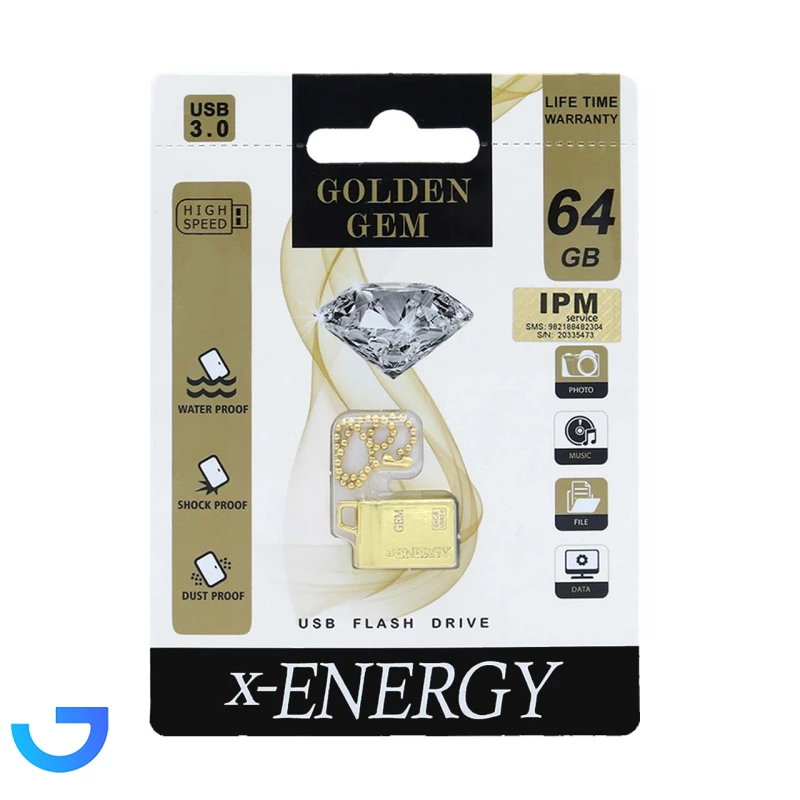 قیمت و خرید فلش مموری ایکس انرژی مدل X-ENERGY Golden Gem USB3.0 Flash Memory-64GB | فروشگاه آریا