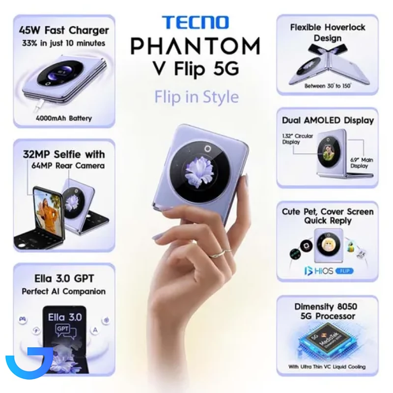 قیمت و خرید گوشی موبایل تکنو مدل Phantom V Flip  با ظرفیت 256 گیگابایت و رم 8 گیگابایت | فروشگاه آریا