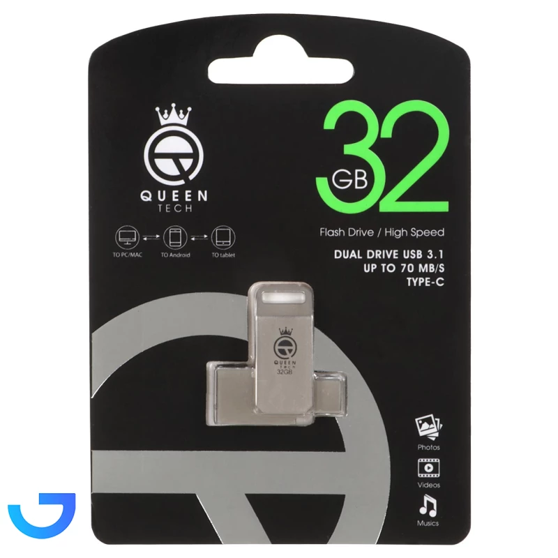 فلش مموری کوئین مدل Queen Beta-C OTG USB3.1 Flash Memory - 32GB نمای ۲