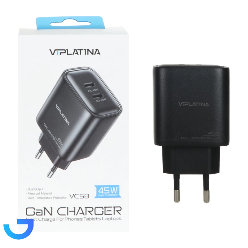 شارژر دیواری فست و PD دو پورت وی آی پلاتینا مدل VC58 45W نمای ۲