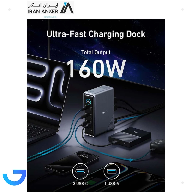 قیمت و خرید هاب شارژر رومیزی انکر مدل A83B63A1 160W | فروشگاه آریا