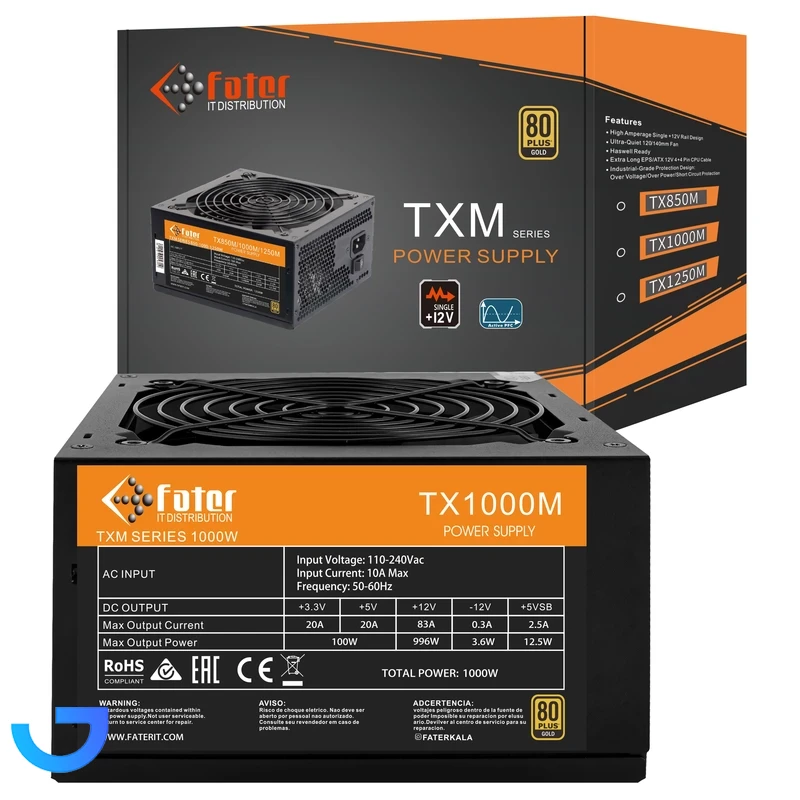 قیمت و خرید منبع تغذیه کامپیوتر فاطر مدل TX1000M 80 Plus Gold توان 1000 وات | فروشگاه آریا