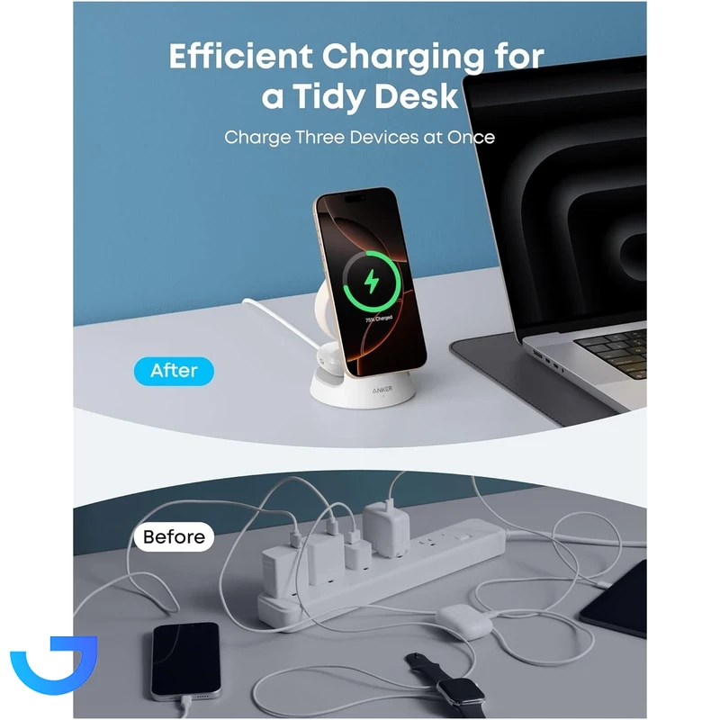 قیمت و خرید شارژر وایرلس 3 کاره انکر مدل MagGo Wireless Charging Station B25M4V11 | فروشگاه آریا