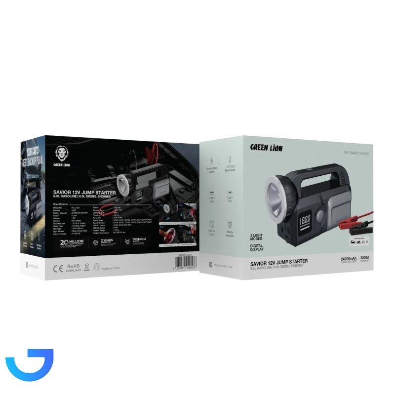 قیمت و خرید جامپ استارتر خودرو و پمپ باد و پاوربانک گرین لاین مدل GNSAVRJSGY ظرفیت ۲۴۰۰۰ میلی‌آمپر | فروشگاه آریا