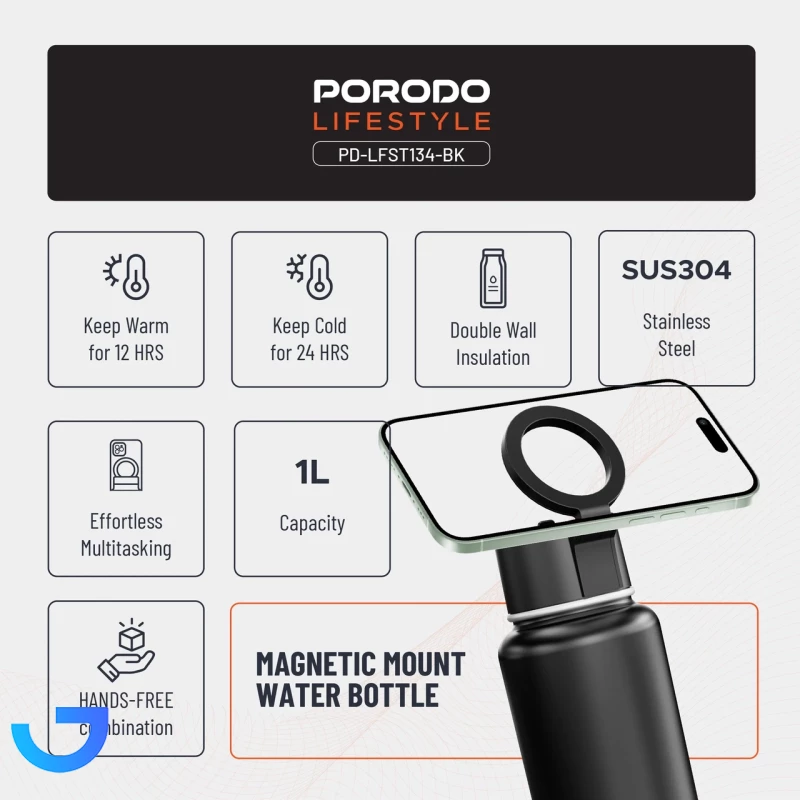 قیمت و خرید قمقمه آب همراه با هولدر مگنتی پرودو مدل WATER BOTTLE PDLFST134PK | فروشگاه آریا