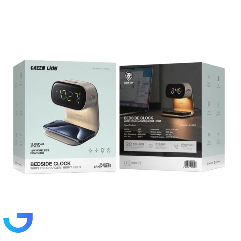 قیمت و خرید شارژر وایرلس و ساعت رومیزی گرین لاین مدل GNBED15WCHWD | فروشگاه آریا
