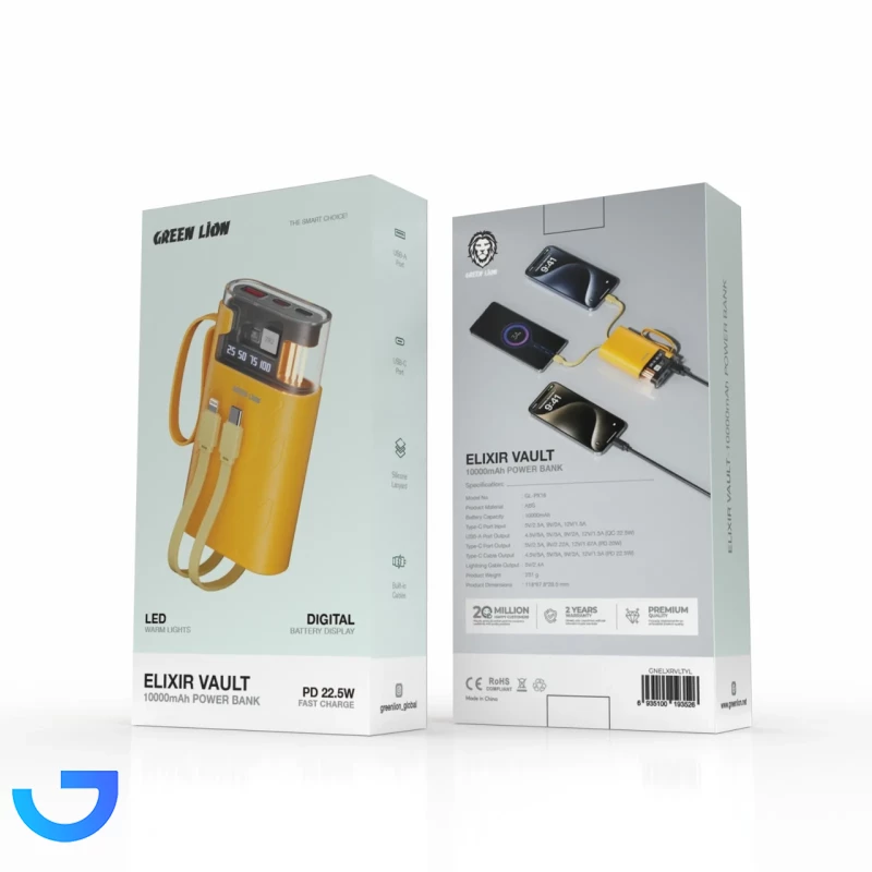 قیمت و خرید پاوربانک گرین لاین 10000mAh مدل ELIXIR VAULT GNELXRVLTYL 22.5W (PD و فست شارژ) | فروشگاه آریا