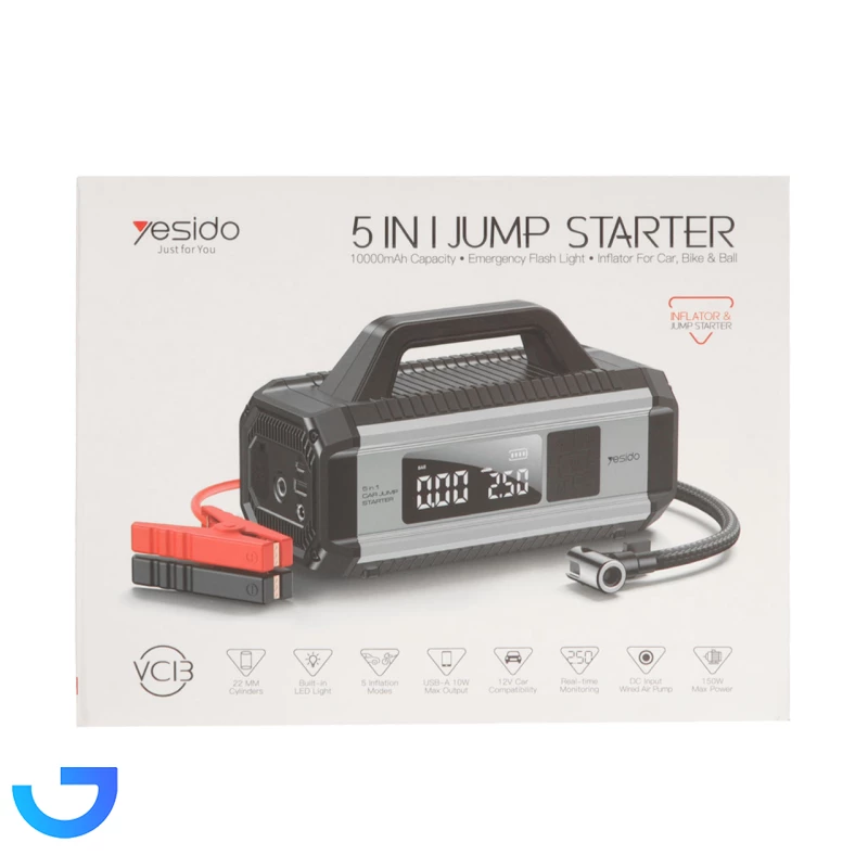 قیمت و خرید جامپ استارتر خودرو و پمپ باد و پاوربانک یسیدو 10000mAh مدل VC13 دارای چراغ اضطراری | فروشگاه آریا