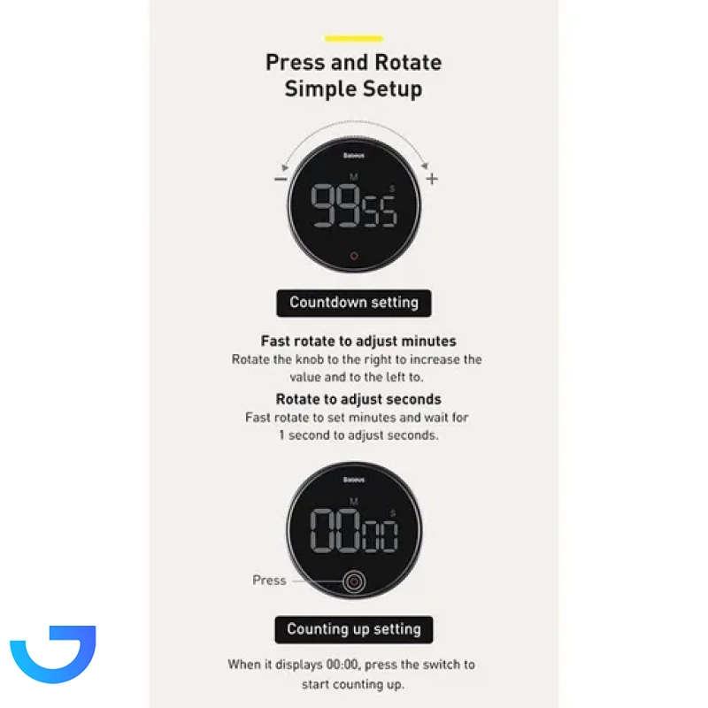 قیمت و خرید تایمر زنگ دار باسئوس Baseus Heyo Rotation Countdown Timer Pro FMDS000013 | فروشگاه آریا