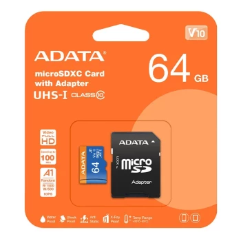 کارت حافظه microSDXC ای دیتا و Adapter مدل UHS-I U1 Class ظرفیت 64GB | فروشگاه آریا