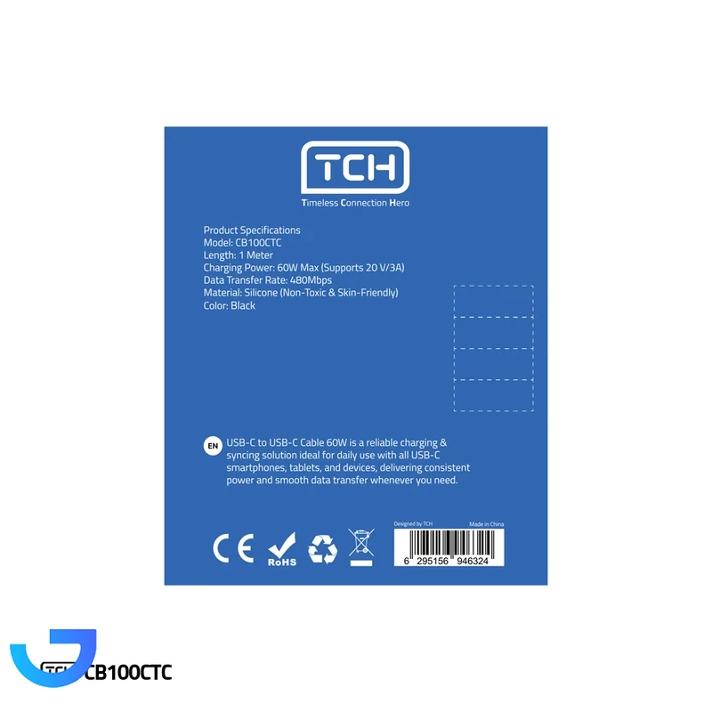 قیمت و خرید کابل شارژ تی سی اچ USB-C به USB-C مدل CB100CTC طول 1 متر | فروشگاه آریا