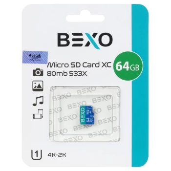 کارت حافظه BEXO مدل 533X microSDXC UHS-I U1 Class10 با سرعت 80 مگابایت بر ثانیه و ظرفیت 64 گیگابایت | فروشگاه آریا