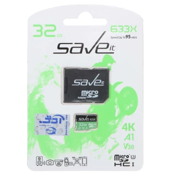 کارت حافظه Save it microSDHC مدل 633X با سرعت 95 مگابایت بر ثانیه و ظرفیت 32 گیگابایت | فروشگاه آریا