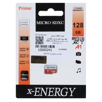 کارت حافظه ایکس انرژی microSDXC کلاس 10 مدل 533X با سرعت 100 مگابایت بر ثانیه و ظرفیت 128 گیگابایت | فروشگاه آریا