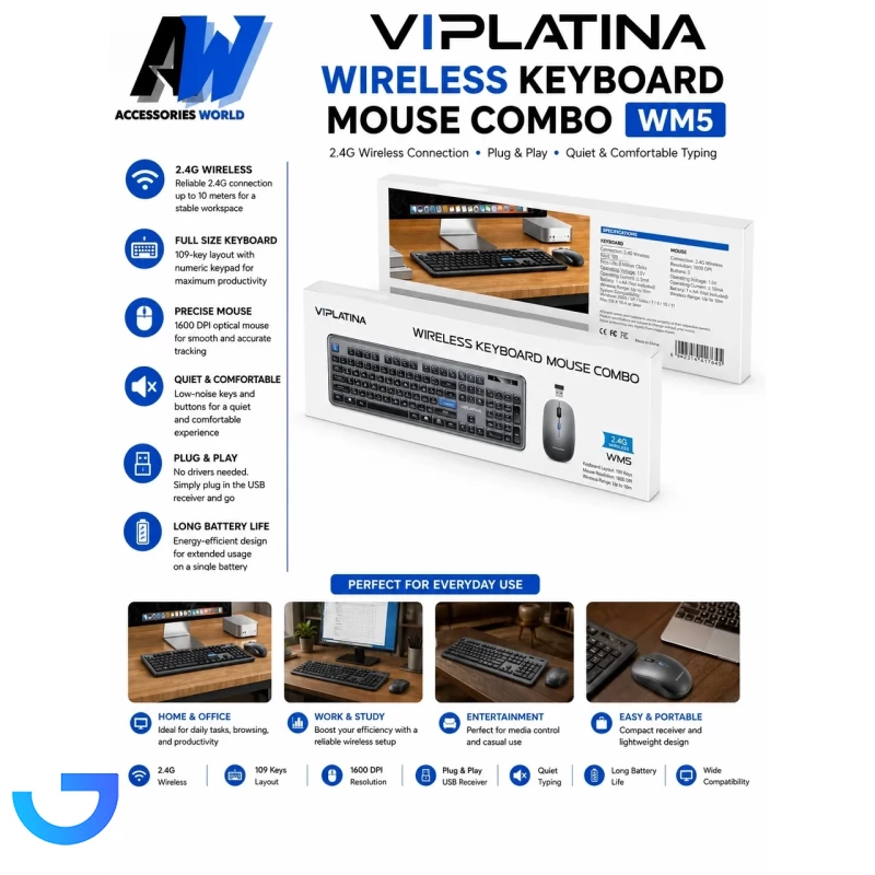 قیمت و خرید ماوس و کیبورد بی سیم VIPLATINA مدل VM15 | فروشگاه آریا