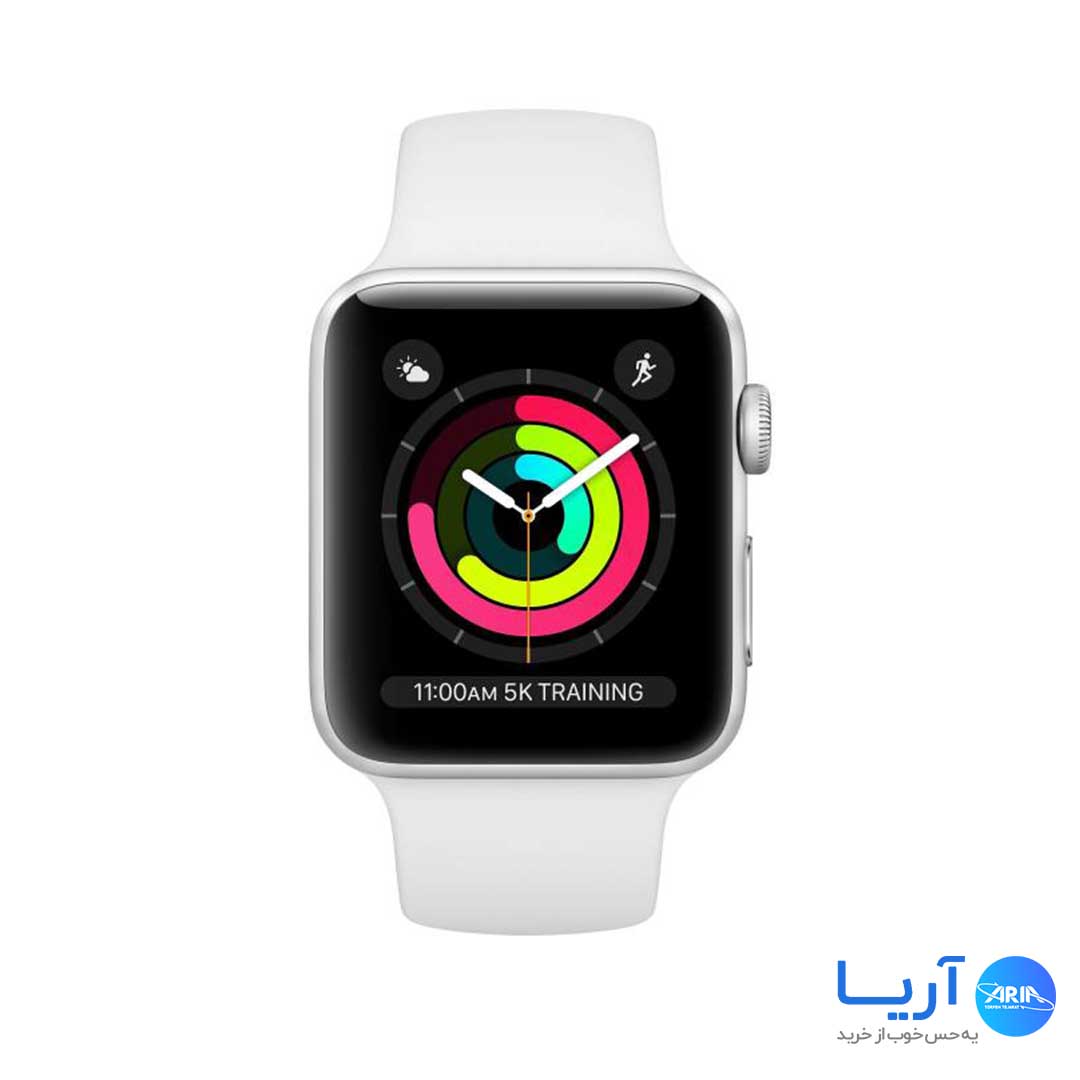 قیمت و خرید ساعت هوشمند اپل واچ سری 3 جی پی اس مدل 38mm Aluminum Case with Black Sport Silicon Band | فروشگاه آریا قیمت و خرید ساعت هوشمند اپل واچ سری 3 جی پی اس مدل 38mm Aluminum Case with Black Sport Silicon Band | فروشگاه آریا